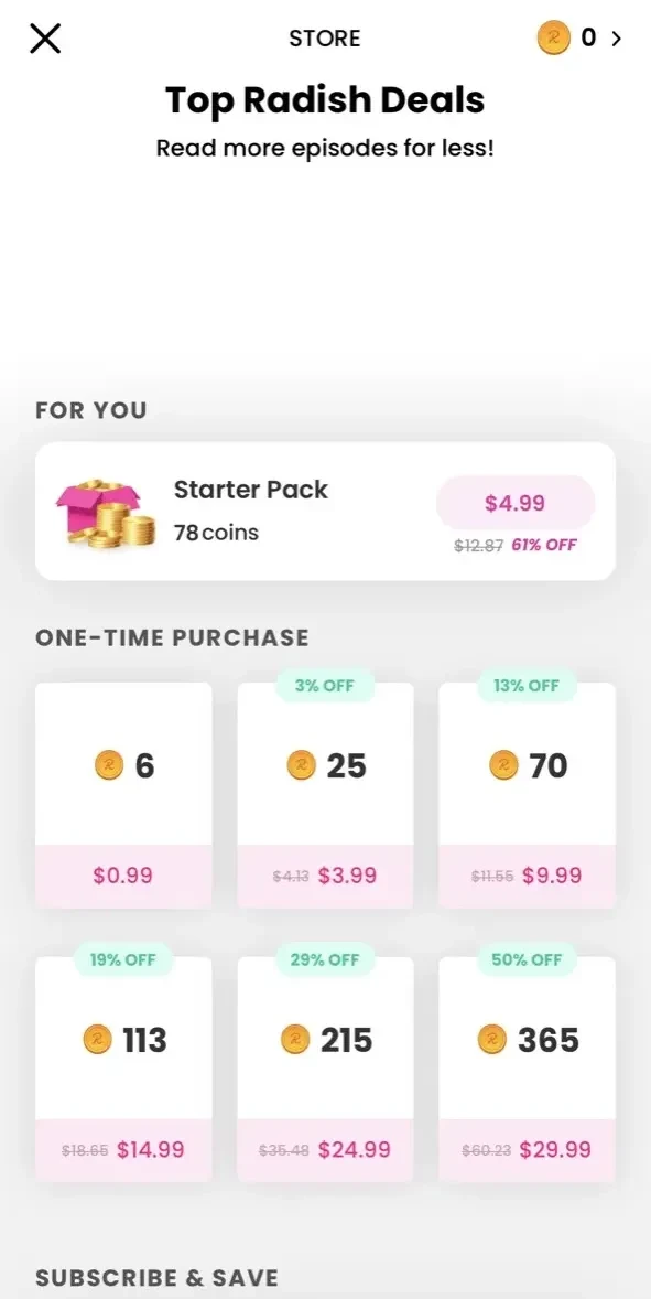 Radish Fiction paywall screen