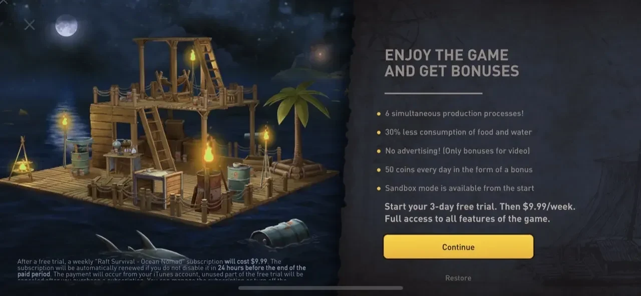 Raft® Survival paywall screen