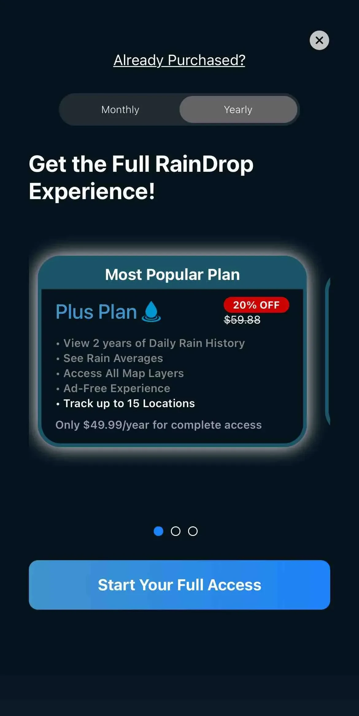 RainDrop paywall screen