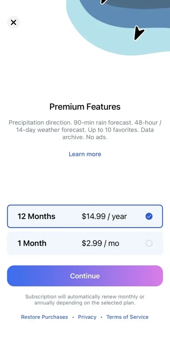 Rain Viewer paywall screen