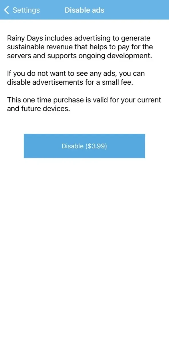 Rainy Days Rain Radar paywall screen