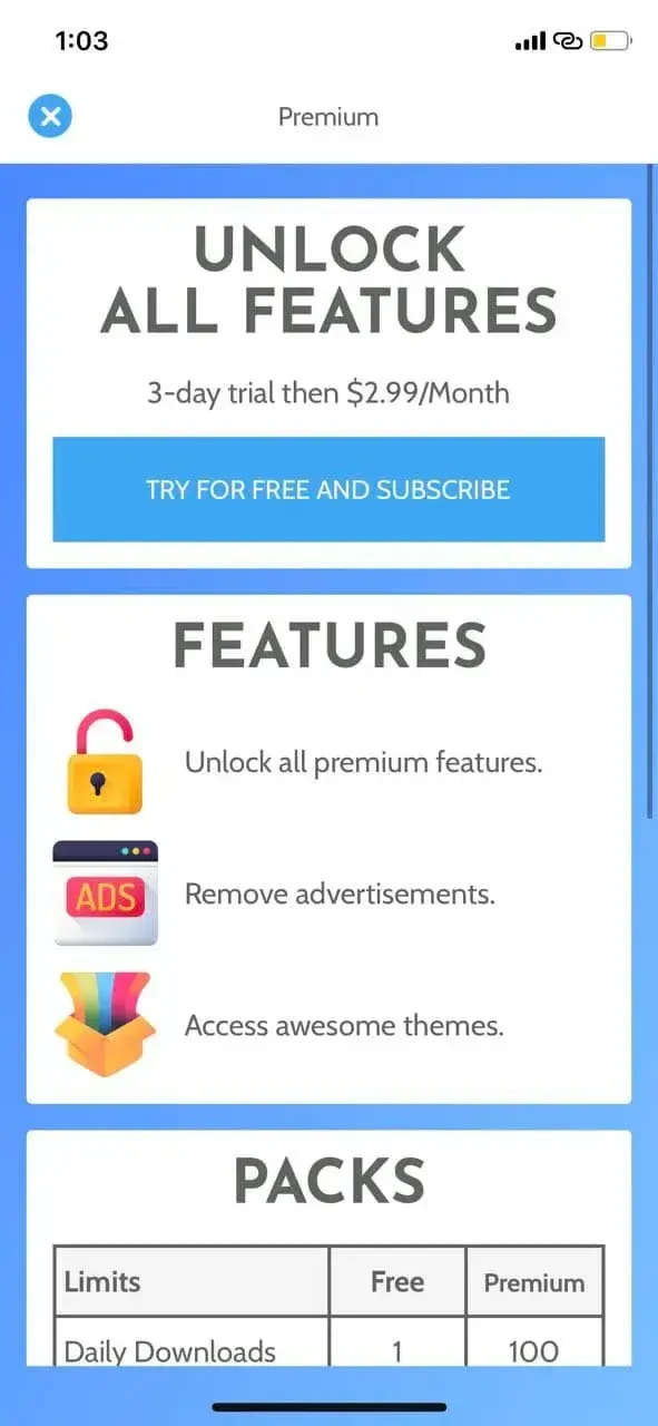 Random paywall screen