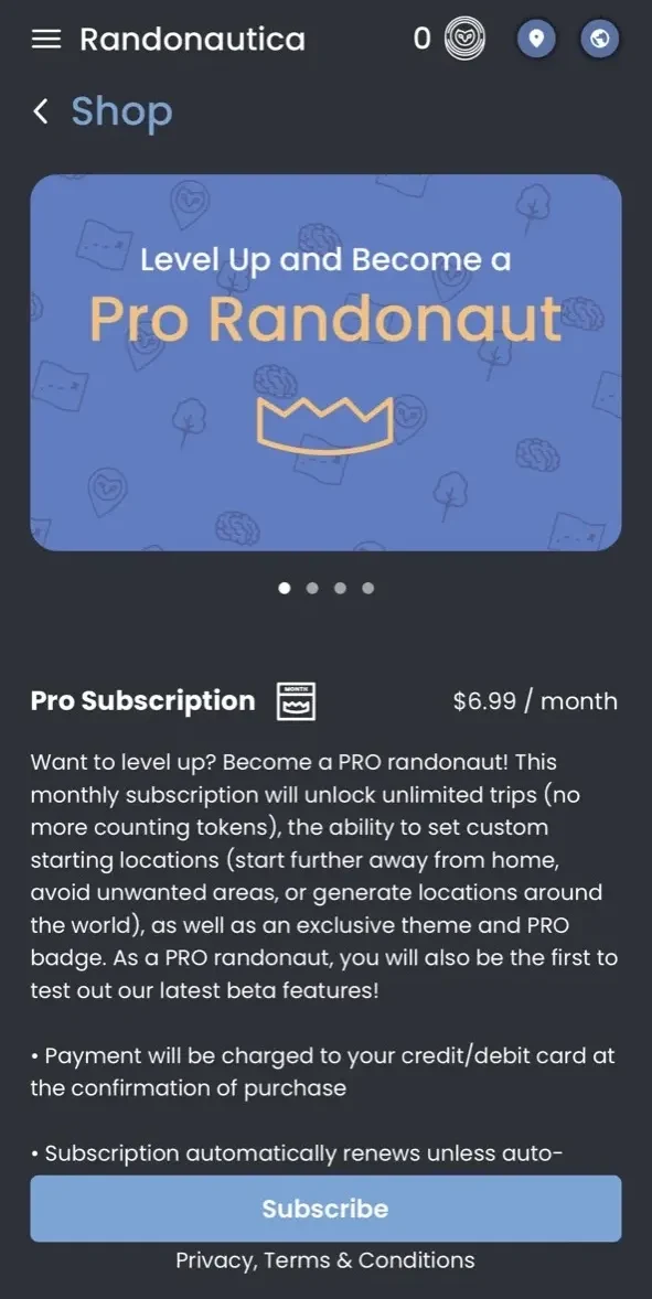 Randonautica paywall screen