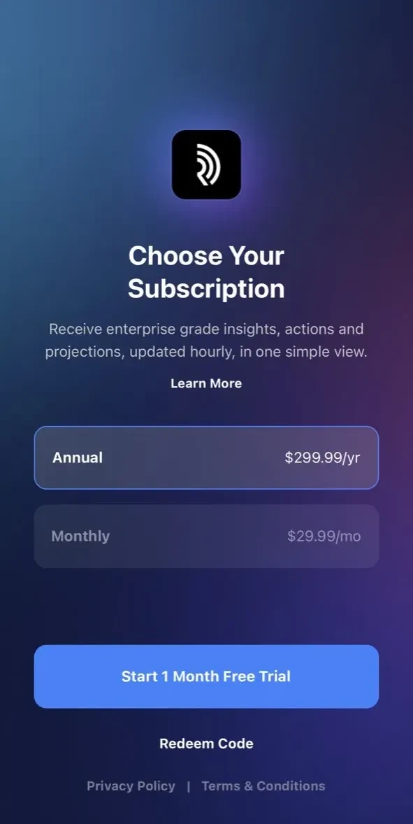 Range Analytics paywall screen