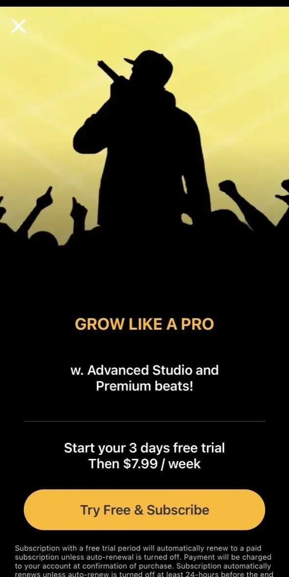 Rap Fame paywall screen