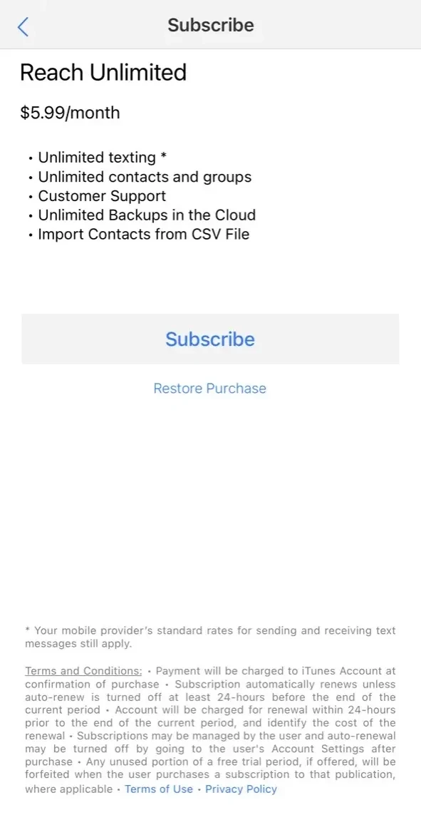Reach paywall screen
