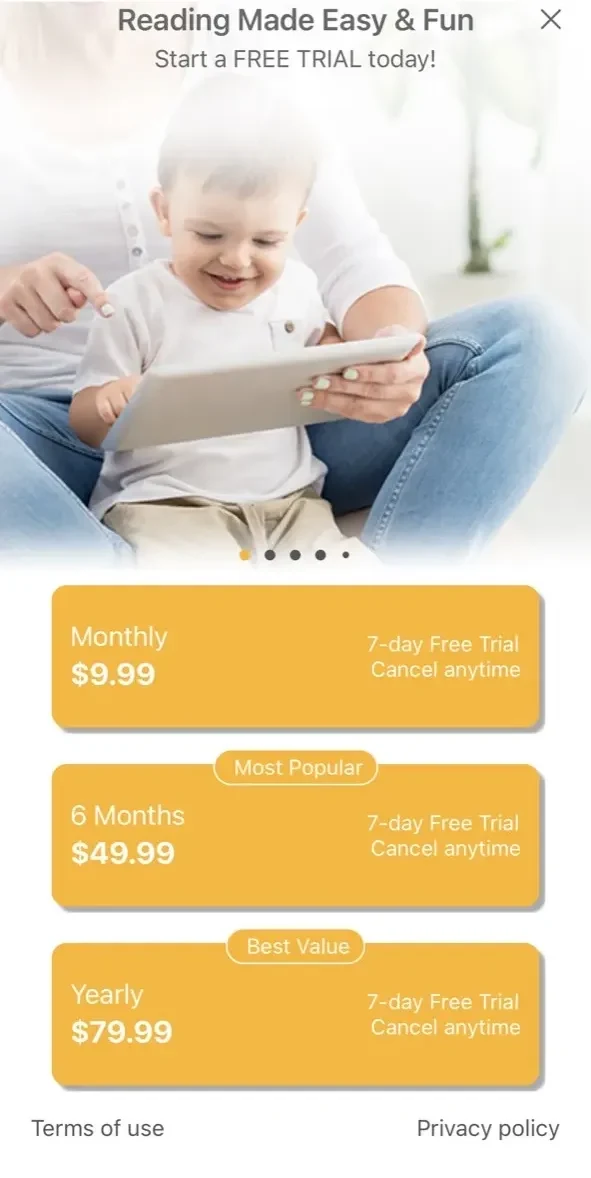 Reading App paywall screen