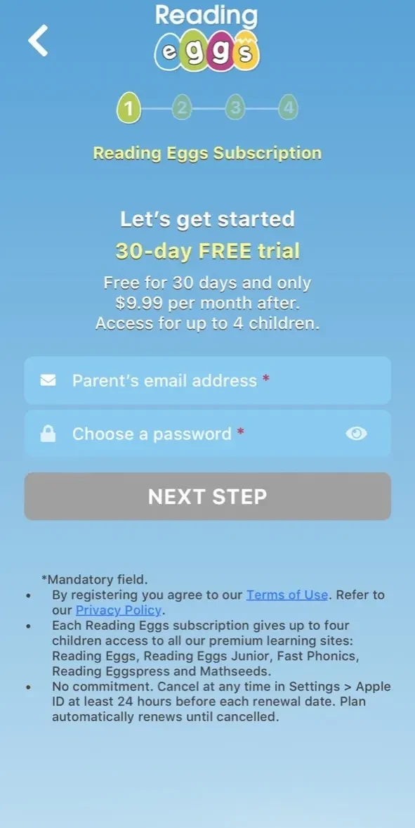 Reading Eggs paywall screen