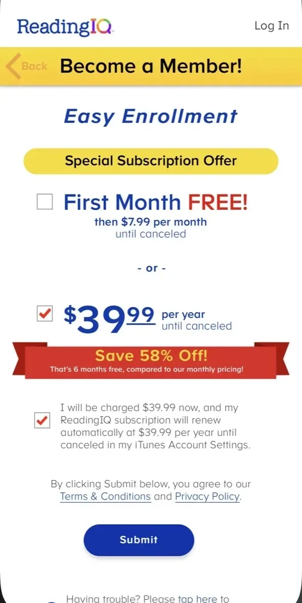 ReadingIQ paywall screen