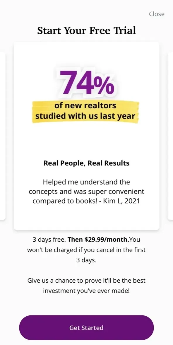 Real Estate Exam For Dummies paywall screen