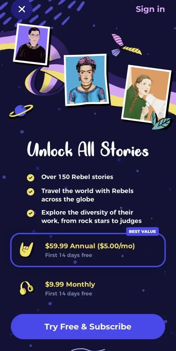 Rebel Girls paywall screen