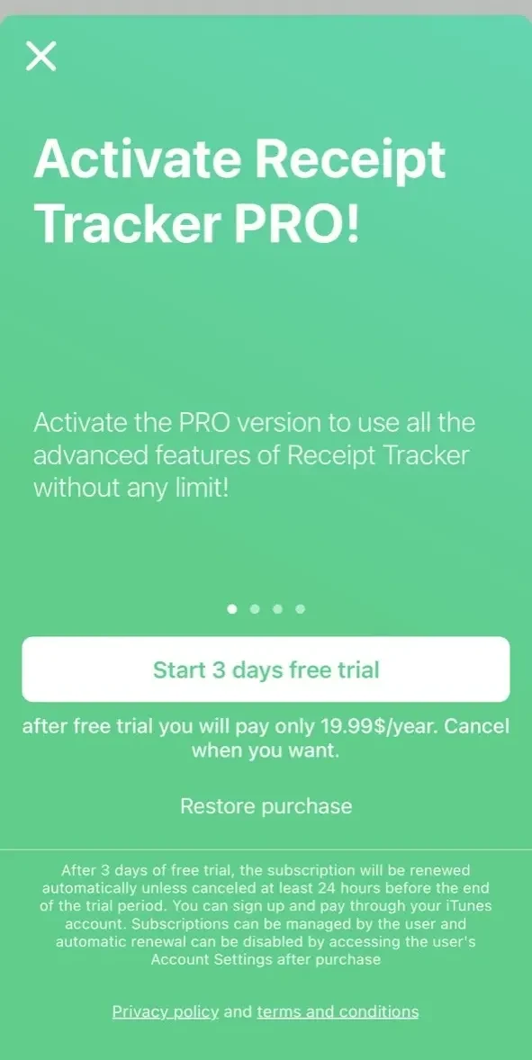 Receipt Tracker Smart Receipts paywall screen