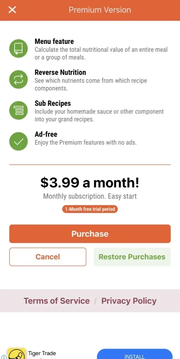 RecipeIQ paywall screen