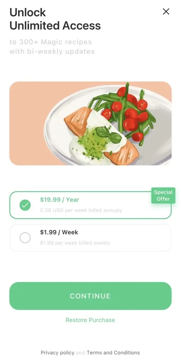 Recipes Insta Pot paywall screen