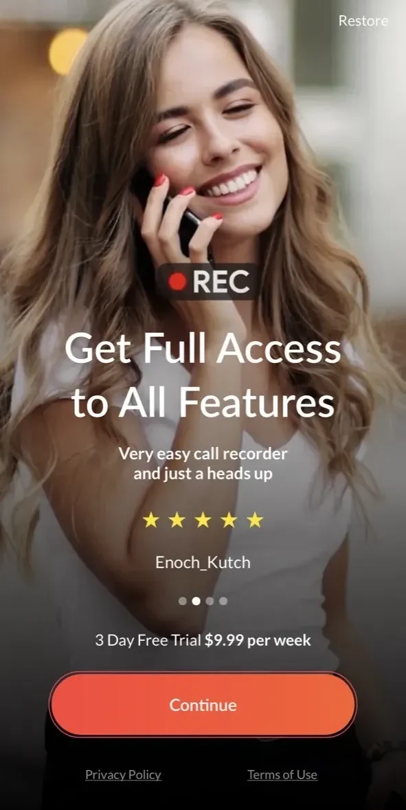 Call Recorder RecMyCalls paywall screen