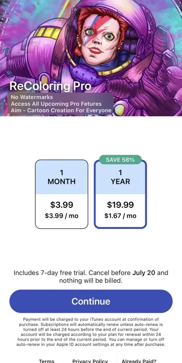 ReColor paywall screen