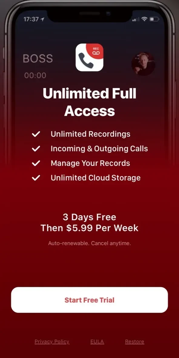 AI Call Recorder paywall screen