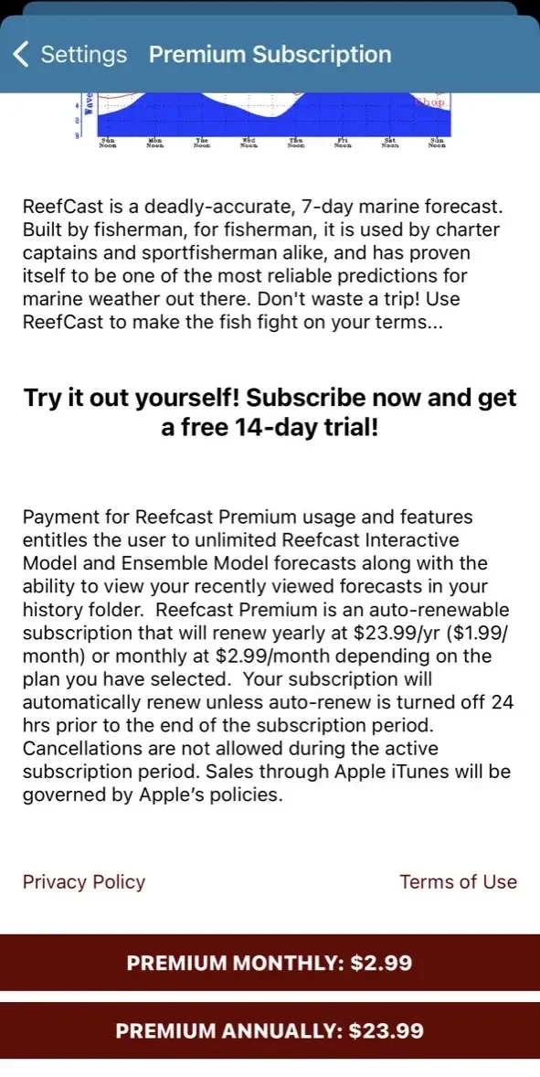 ReefCast Marine Weather paywall screen