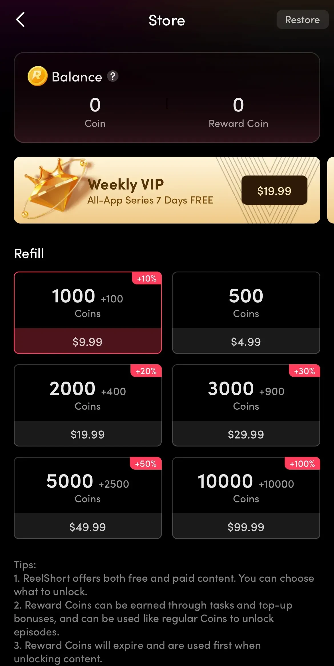 ReelShort paywall screen