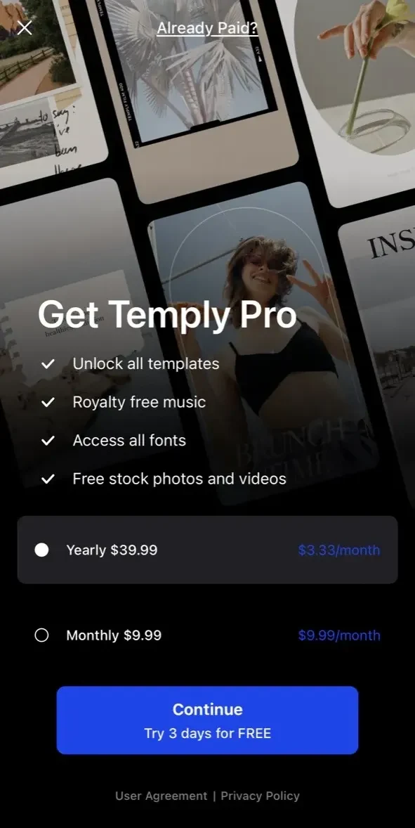 Reels & Story Maker paywall screen