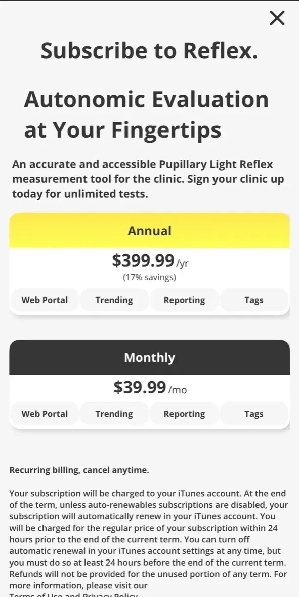 Reflex paywall screen