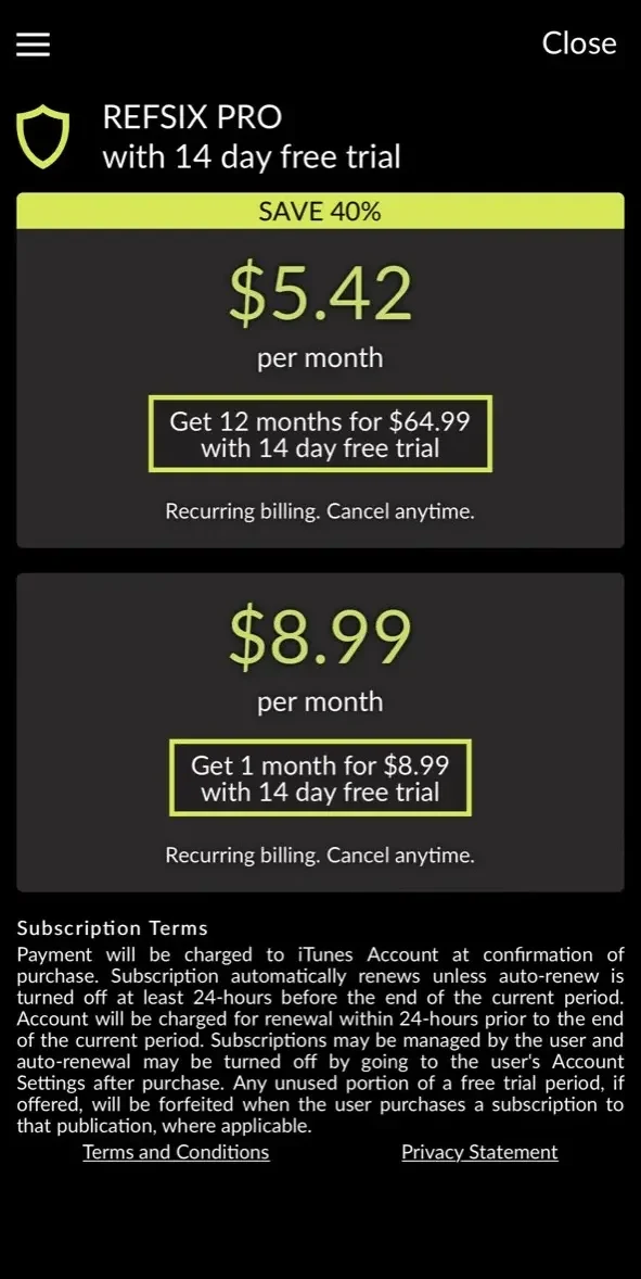 REFSIX paywall screen