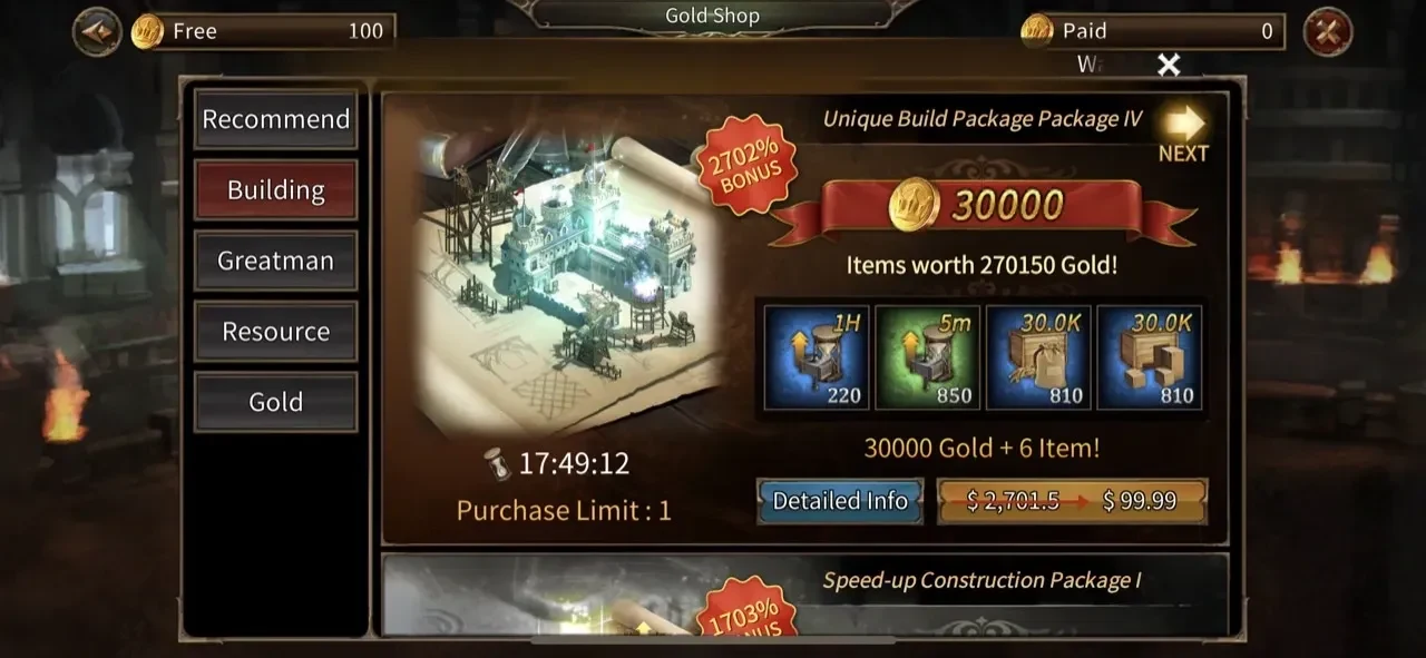 Reign of Empires paywall screen