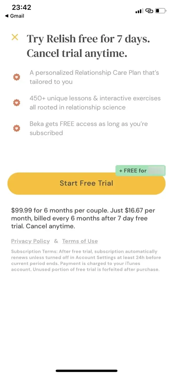 Relish paywall screen