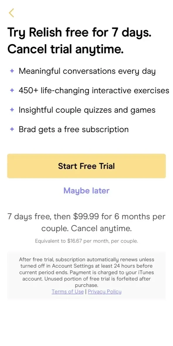 Relish paywall screen