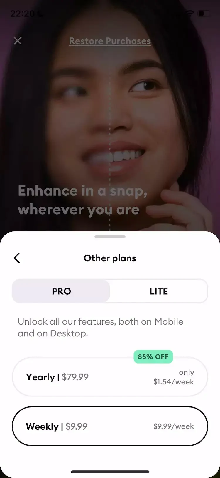 Remini paywall screen
