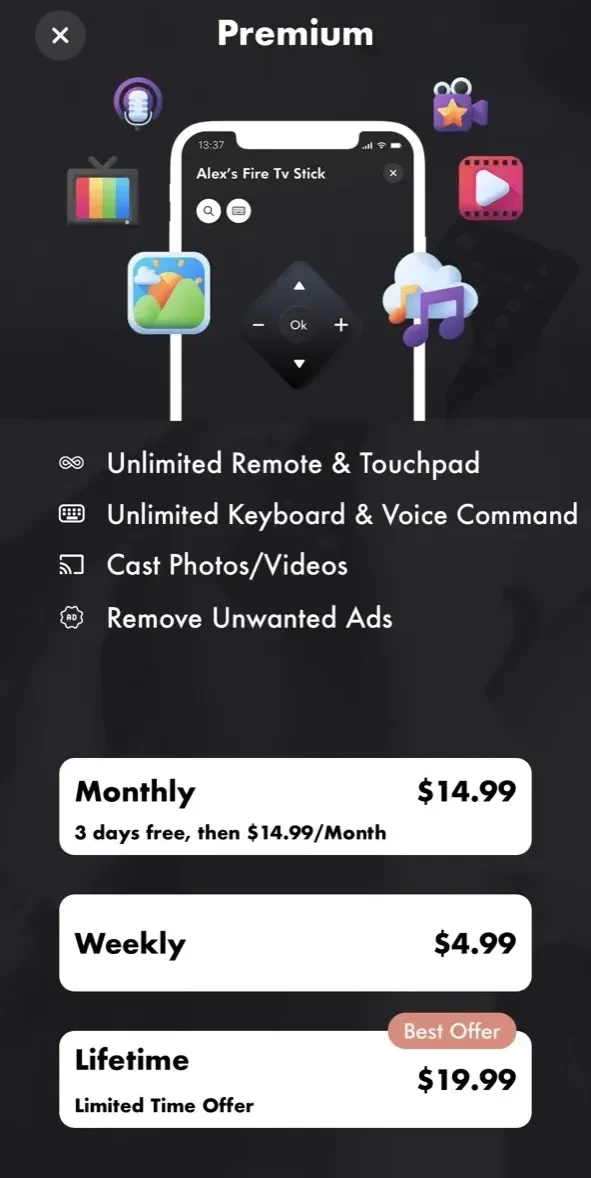 Remote for Fire TV paywall screen