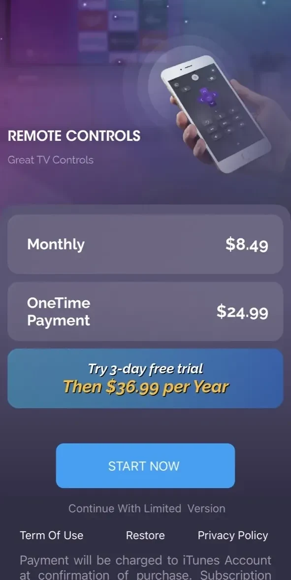 Remote paywall screen