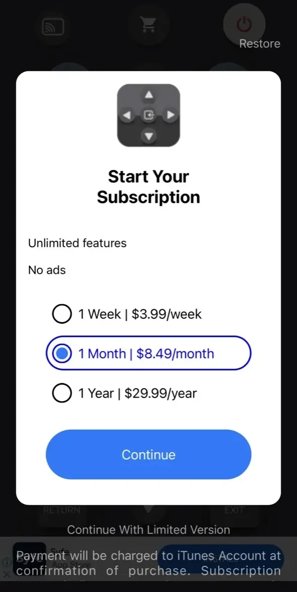 Remote paywall screen