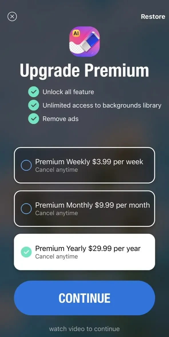 Remove Object Background Erase paywall screen