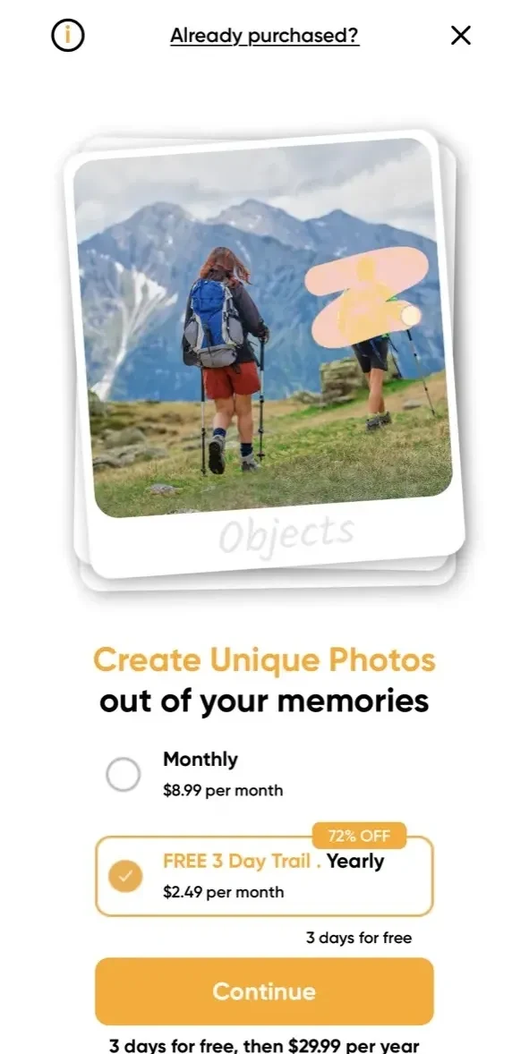 Remove object from photo app paywall screen