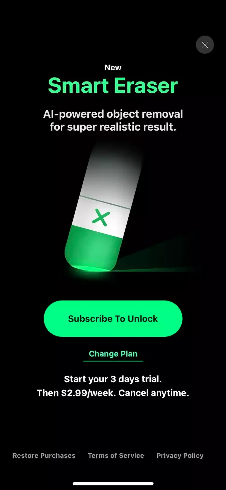 Remove Objects paywall screen