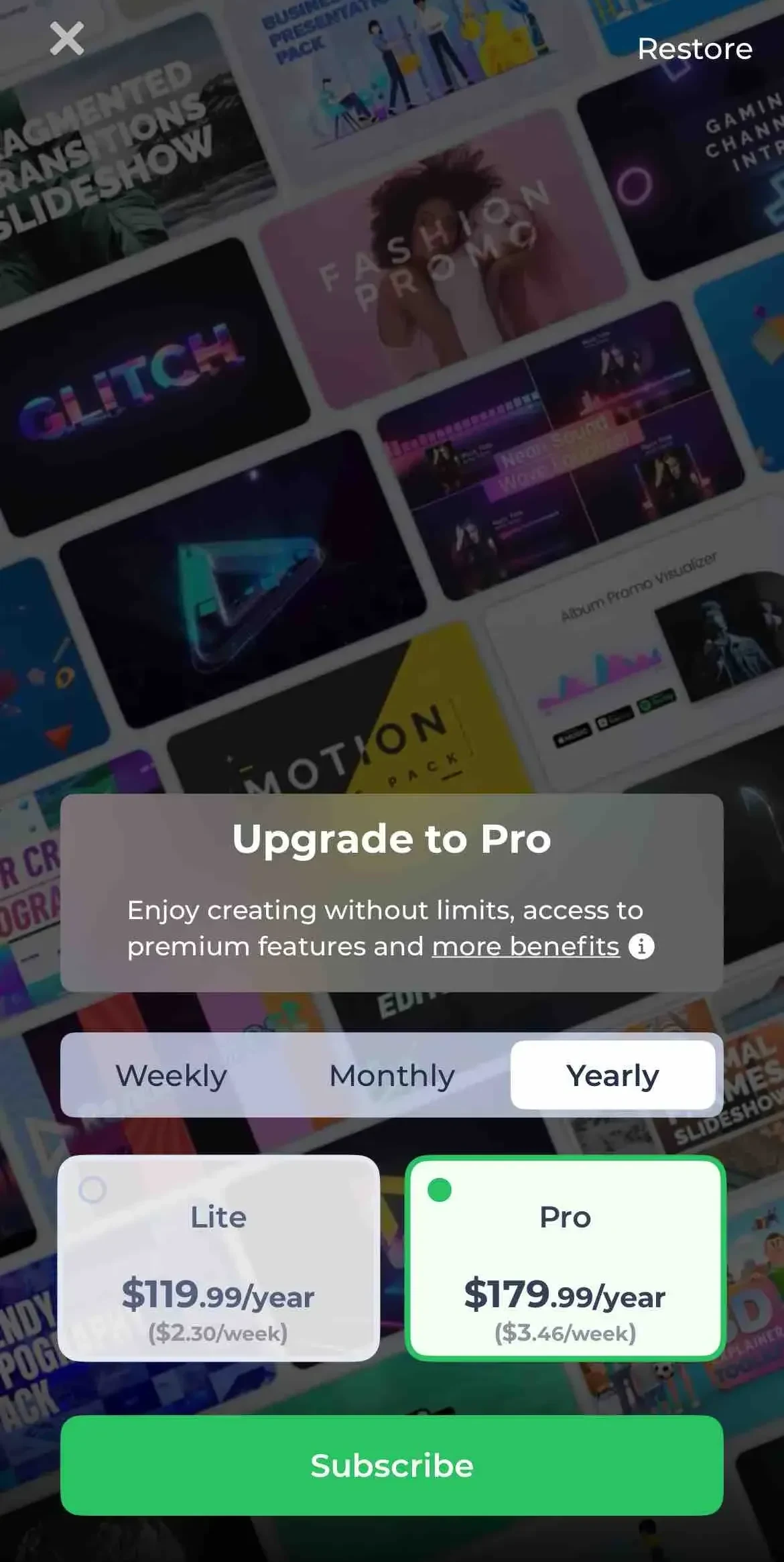 Renderforest Video paywall screen