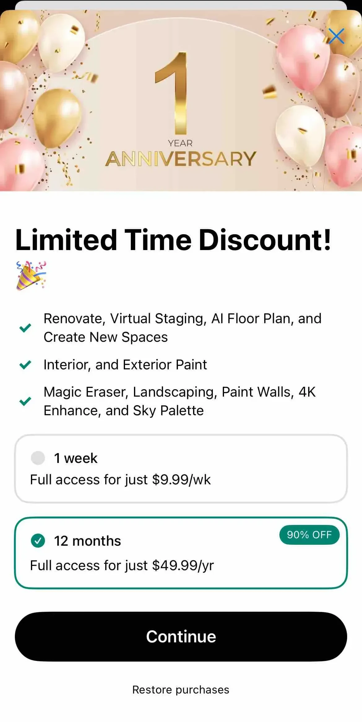 Renovate AI paywall screen