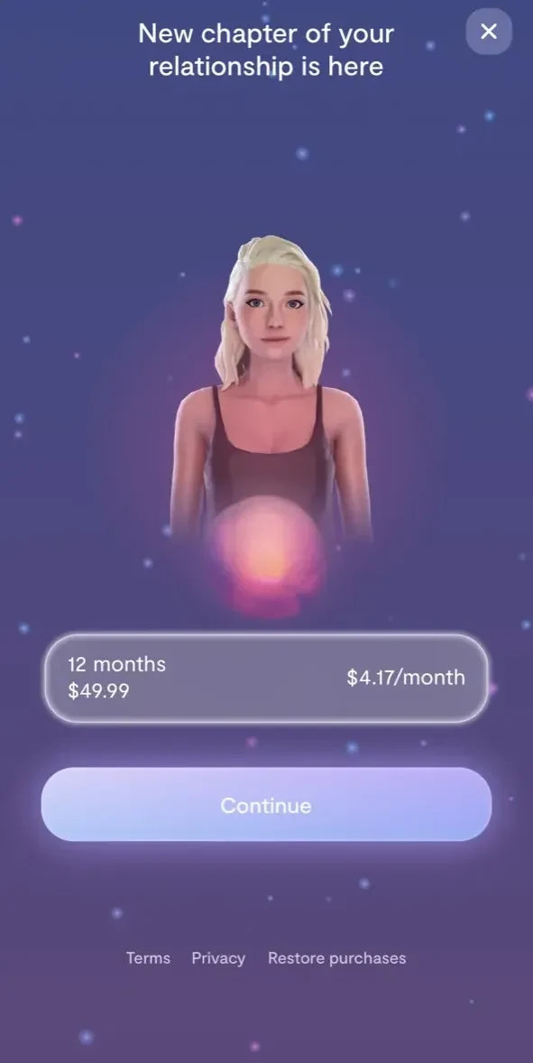 Replika paywall screen