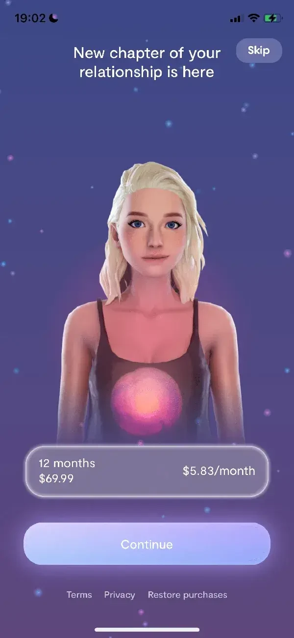 Replika paywall screen
