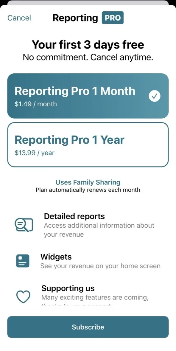 Reporting paywall screen