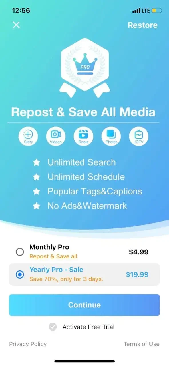 Repost paywall screen