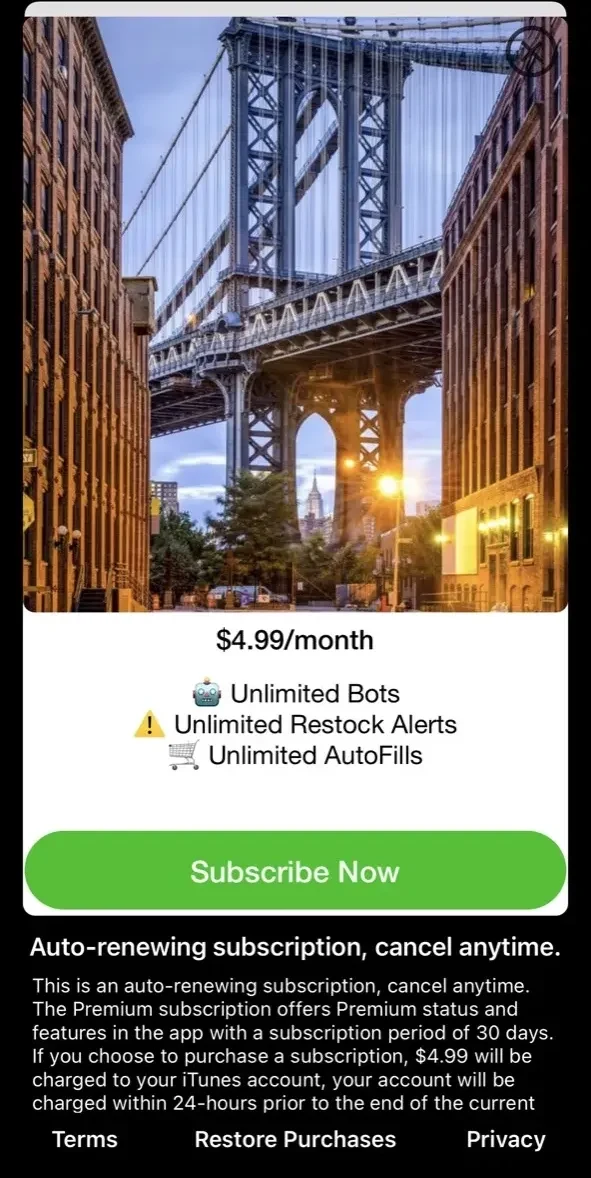 Restocks Alerts paywall screen