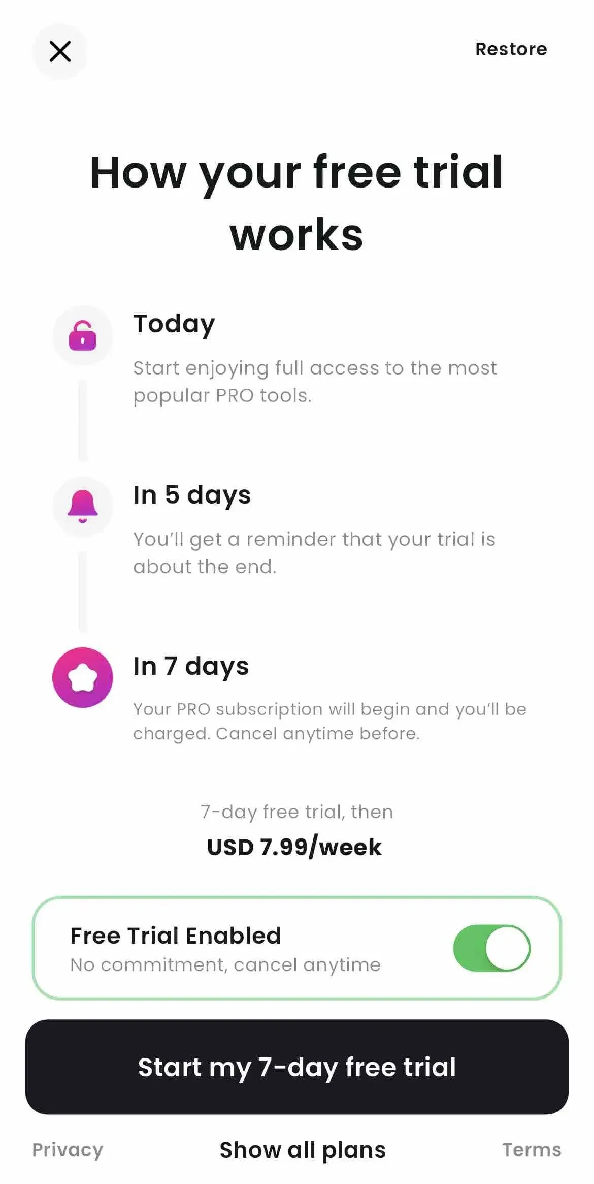 Retake AI paywall screen