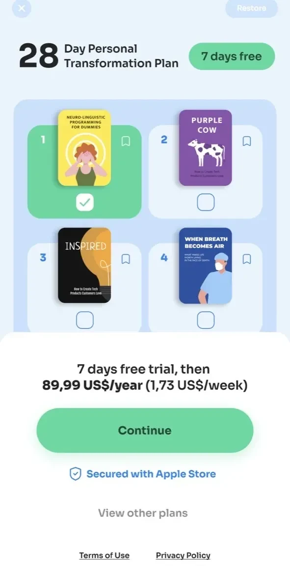 Retell paywall screen