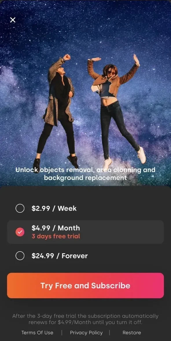 Retouch AI paywall screen