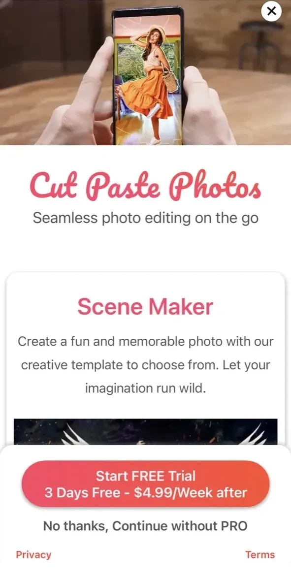 Cut Paste Photos paywall screen