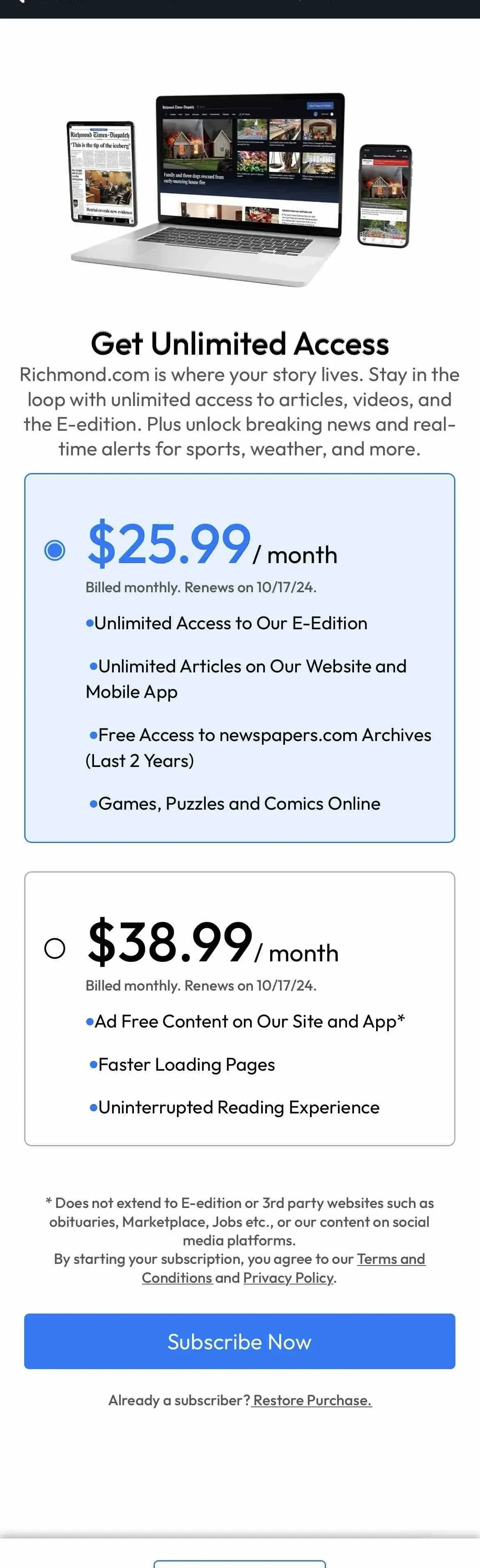 Richmond Times  Dispatch paywall screen
