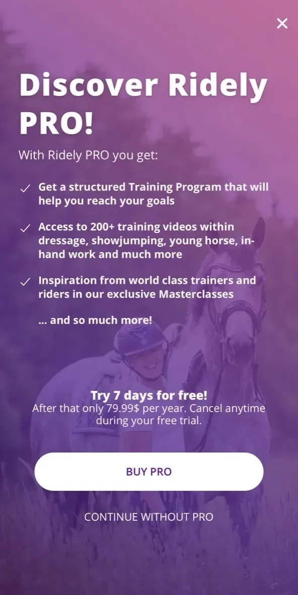 Ridely paywall screen