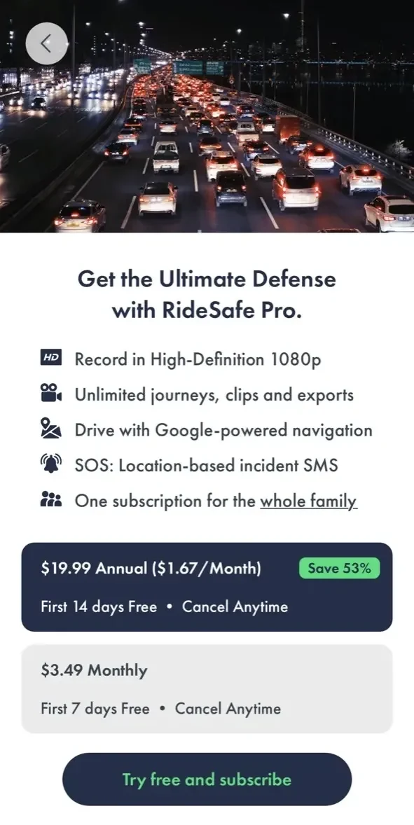 RideSafe paywall screen